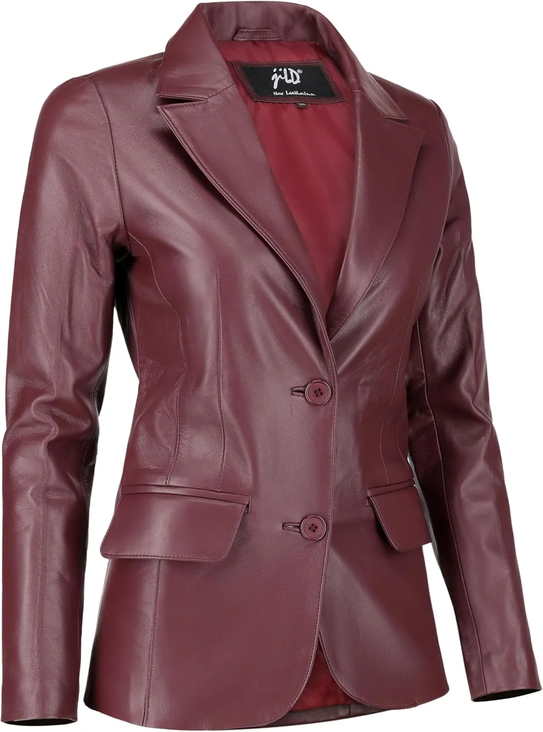 Jild Classic 2-Button Lambskin Leather Blazer Women - Casual Coat Long Sleeves Suit Style Leather Jacket Women