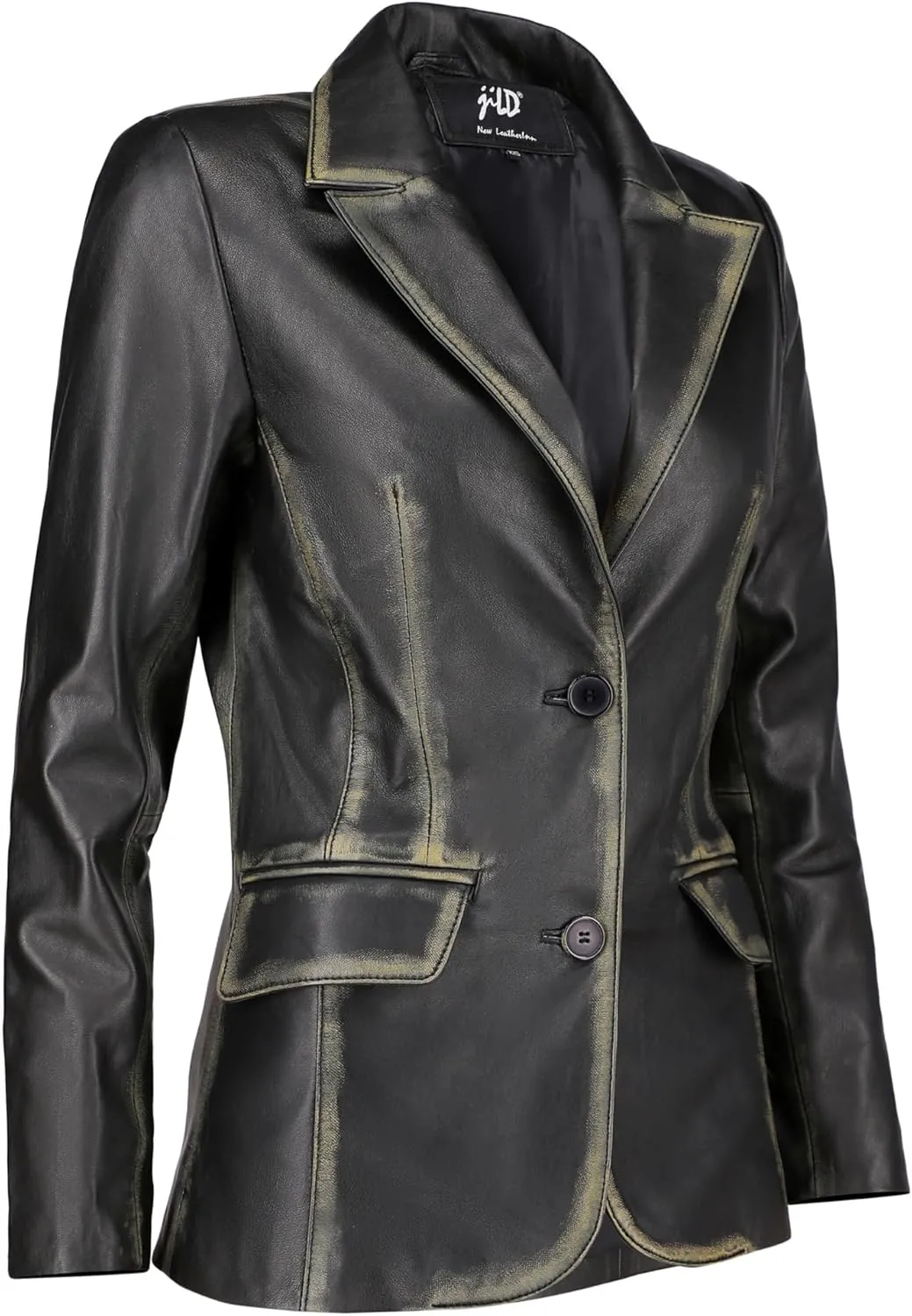 Jild Classic 2-Button Lambskin Leather Blazer Women - Casual Coat Long Sleeves Suit Style Leather Jacket Women