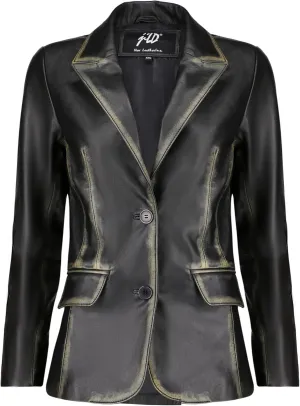 Jild Classic 2-Button Lambskin Leather Blazer Women - Casual Coat Long Sleeves Suit Style Leather Jacket Women