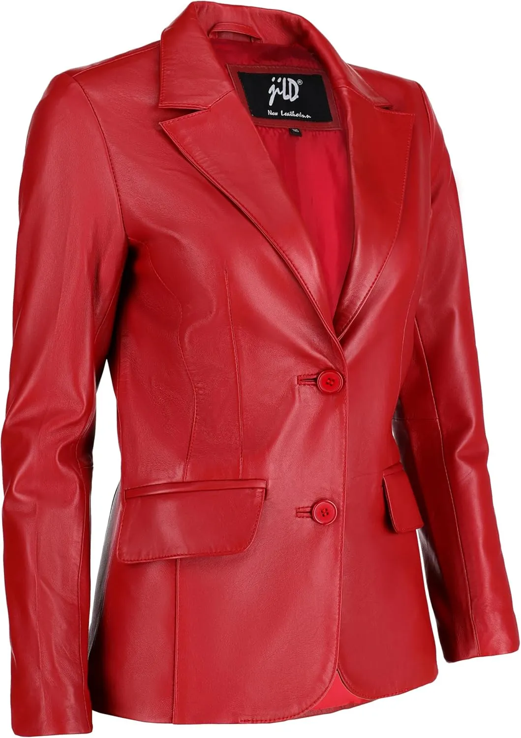 Jild Classic 2-Button Lambskin Leather Blazer Women - Casual Coat Long Sleeves Suit Style Leather Jacket Women