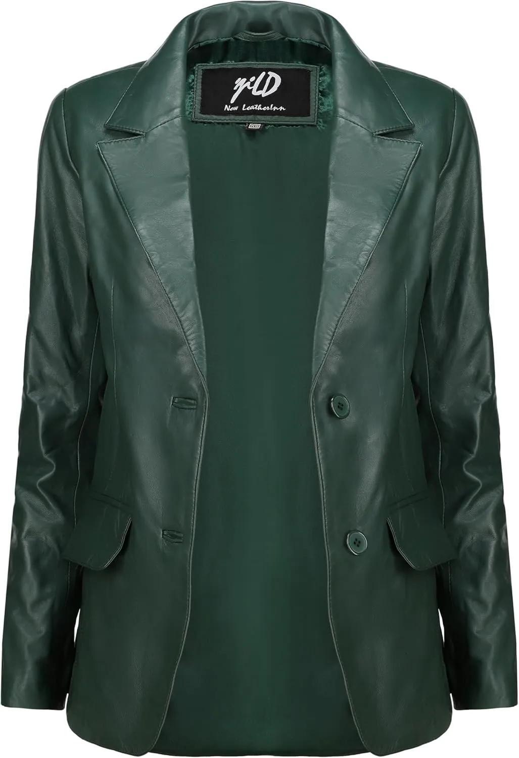 Jild Classic 2-Button Lambskin Leather Blazer Women - Casual Coat Long Sleeves Suit Style Leather Jacket Women
