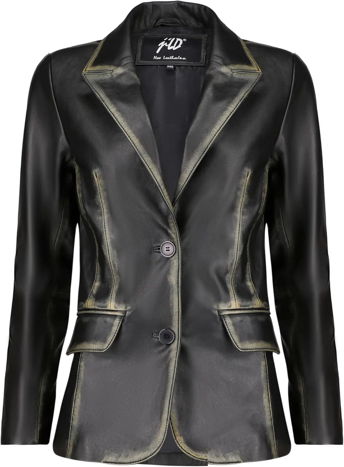 Jild Classic 2-Button Lambskin Leather Blazer Women - Casual Coat Long Sleeves Suit Style Leather Jacket Women