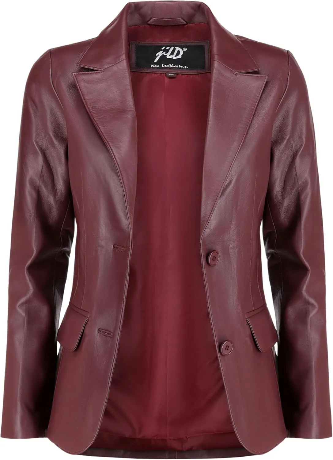 Jild Classic 2-Button Lambskin Leather Blazer Women - Casual Coat Long Sleeves Suit Style Leather Jacket Women