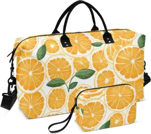 Juicy Orange Slice Sports Gym Bag for Women Men Travel Duffel Bag Weekend Overnight Carry on Bag with Toiletry Bag Hospital Bag for Yoga Workout Swimming Hospital Plane