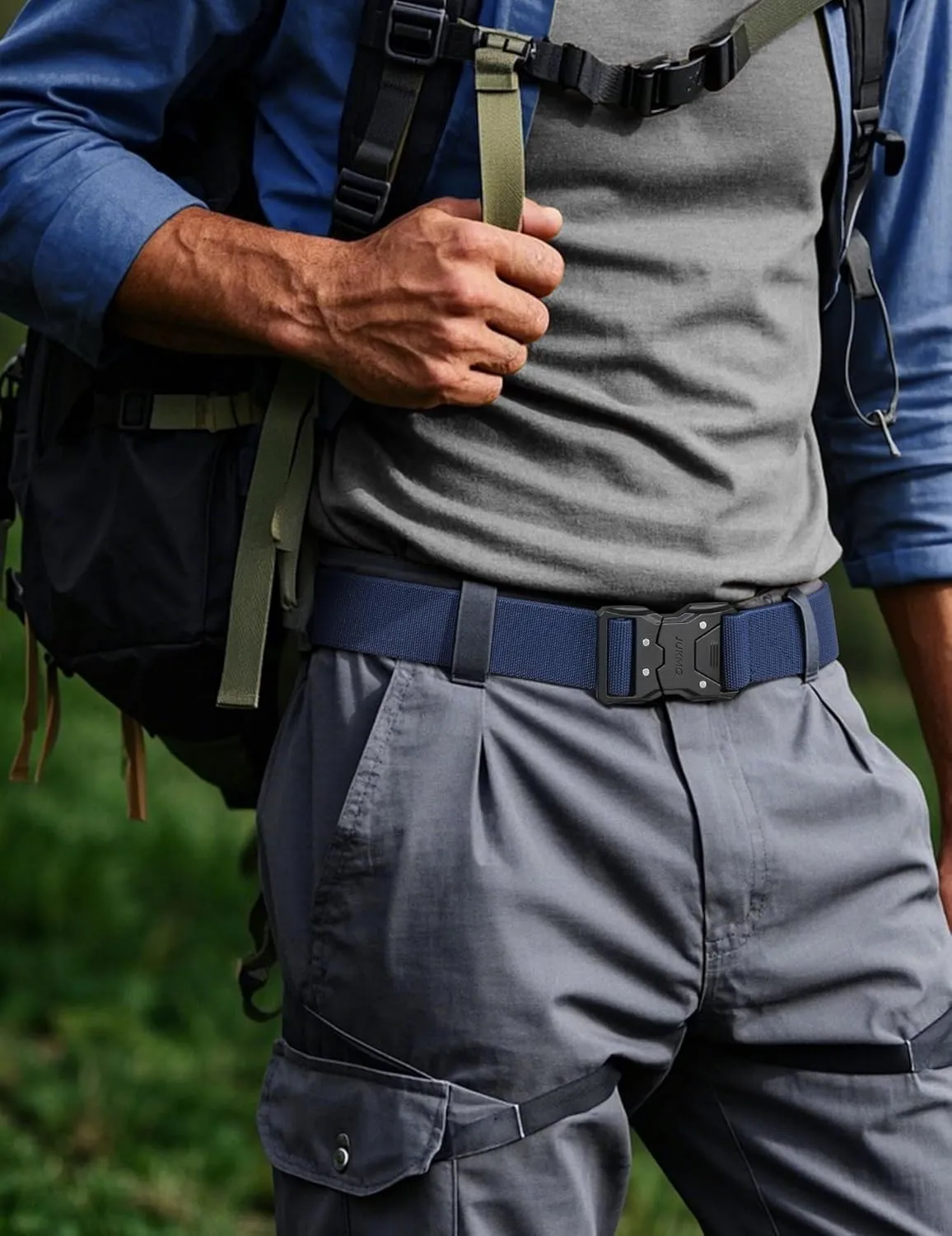 JUKMO Quick Release Tactical Belt, Military Work 1.5" Nylon Web Hiking Belt with Heavy Duty Seatbelt Buckle