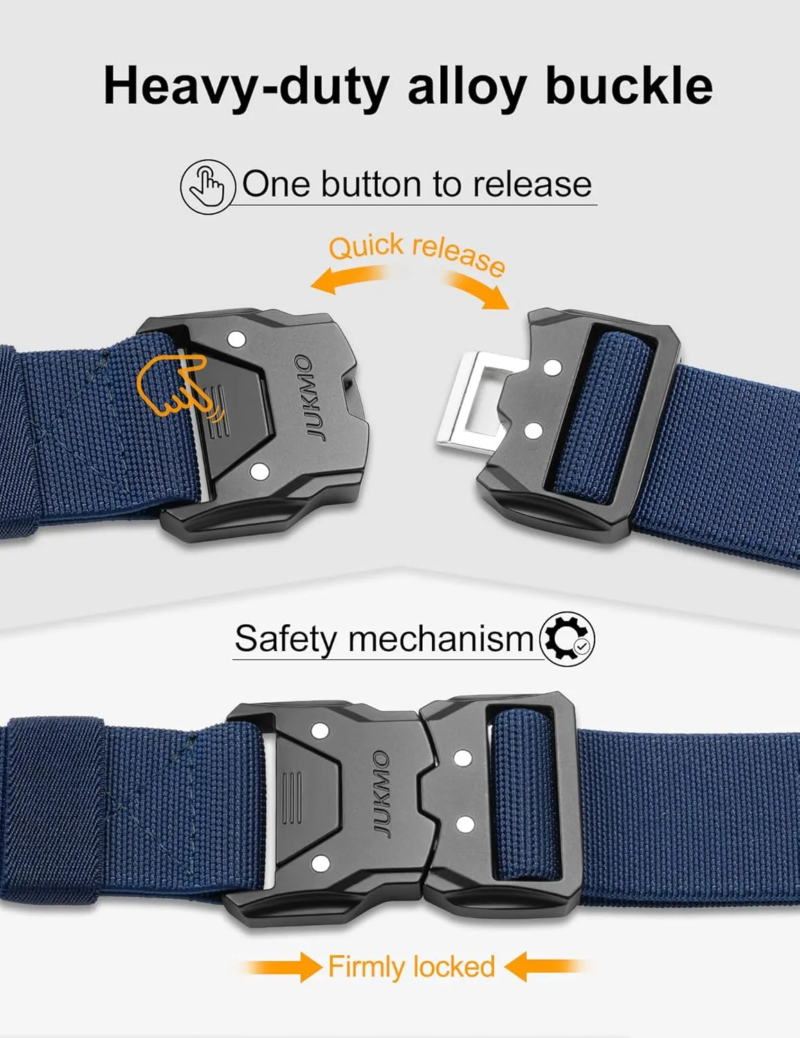 JUKMO Quick Release Tactical Belt, Military Work 1.5" Nylon Web Hiking Belt with Heavy Duty Seatbelt Buckle