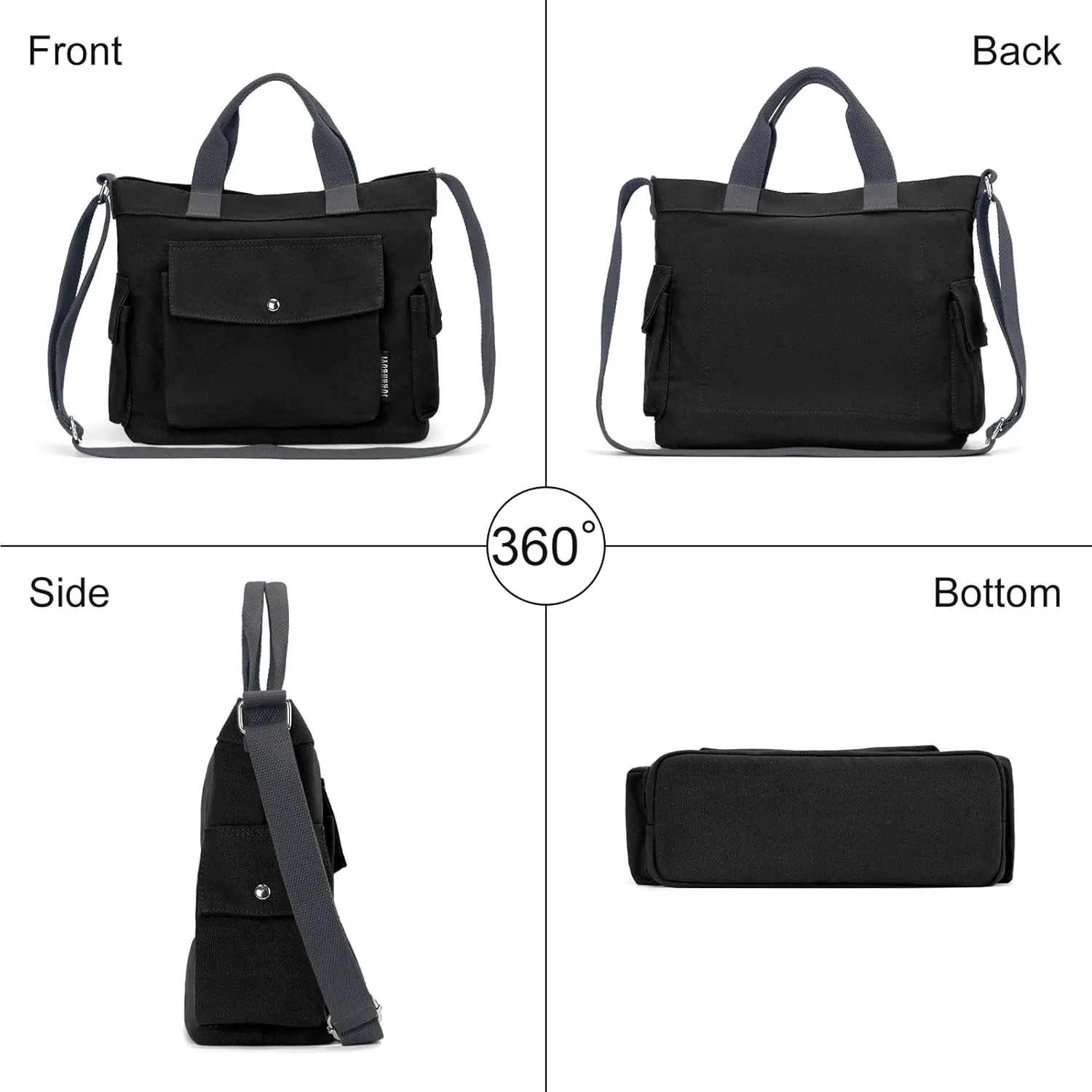 Juoxeepy Canvas Tote Bag with Pockets for Women Crossbody Bag Canvas Shoulder Bag Work Tote Bag Hobo Handbag for Men