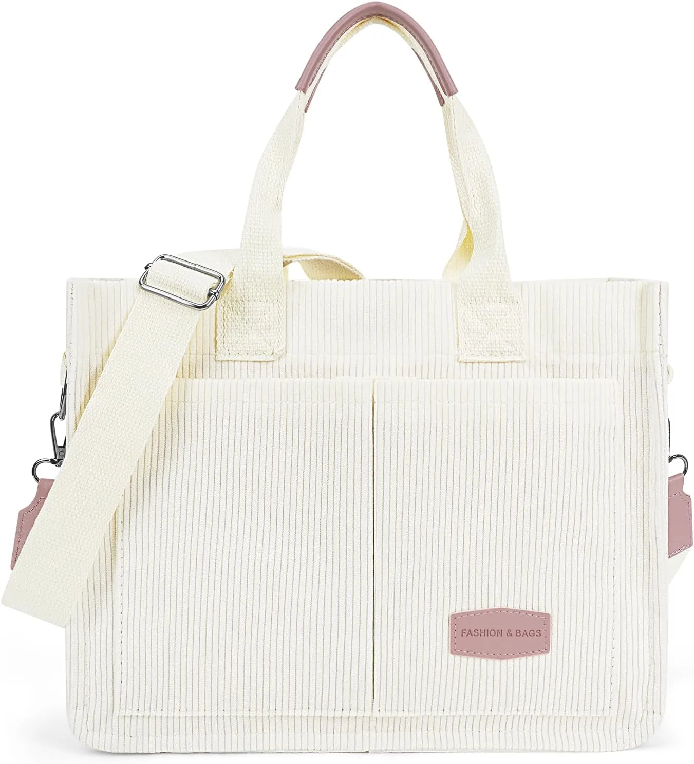Juoxeepy Corduroy Tote Bag with Multi Pockets Women Fall Winter Bag Shoulder Crossbody Tote Bag Work College Handbag