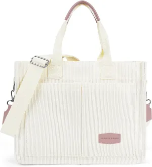 Juoxeepy Corduroy Tote Bag with Multi Pockets Women Fall Winter Bag Shoulder Crossbody Tote Bag Work College Handbag