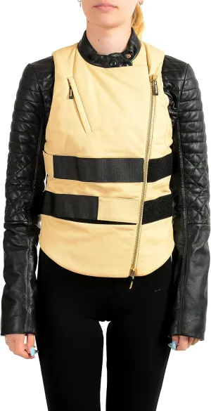 Just Cavalli Women's Two-Tone 100% Leather Bomber Jacket US S IT 40