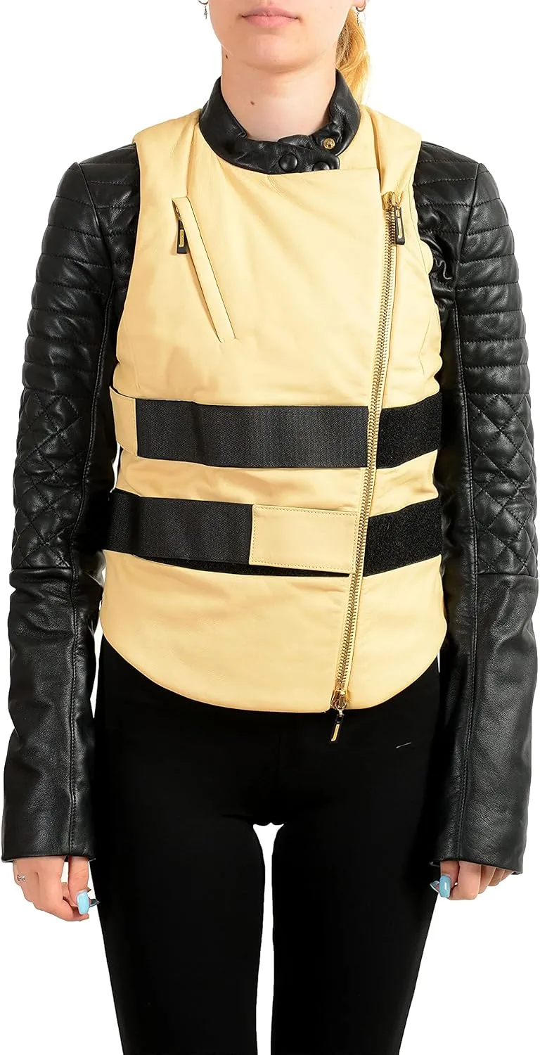 Just Cavalli Women's Two-Tone 100% Leather Bomber Jacket US S IT 40