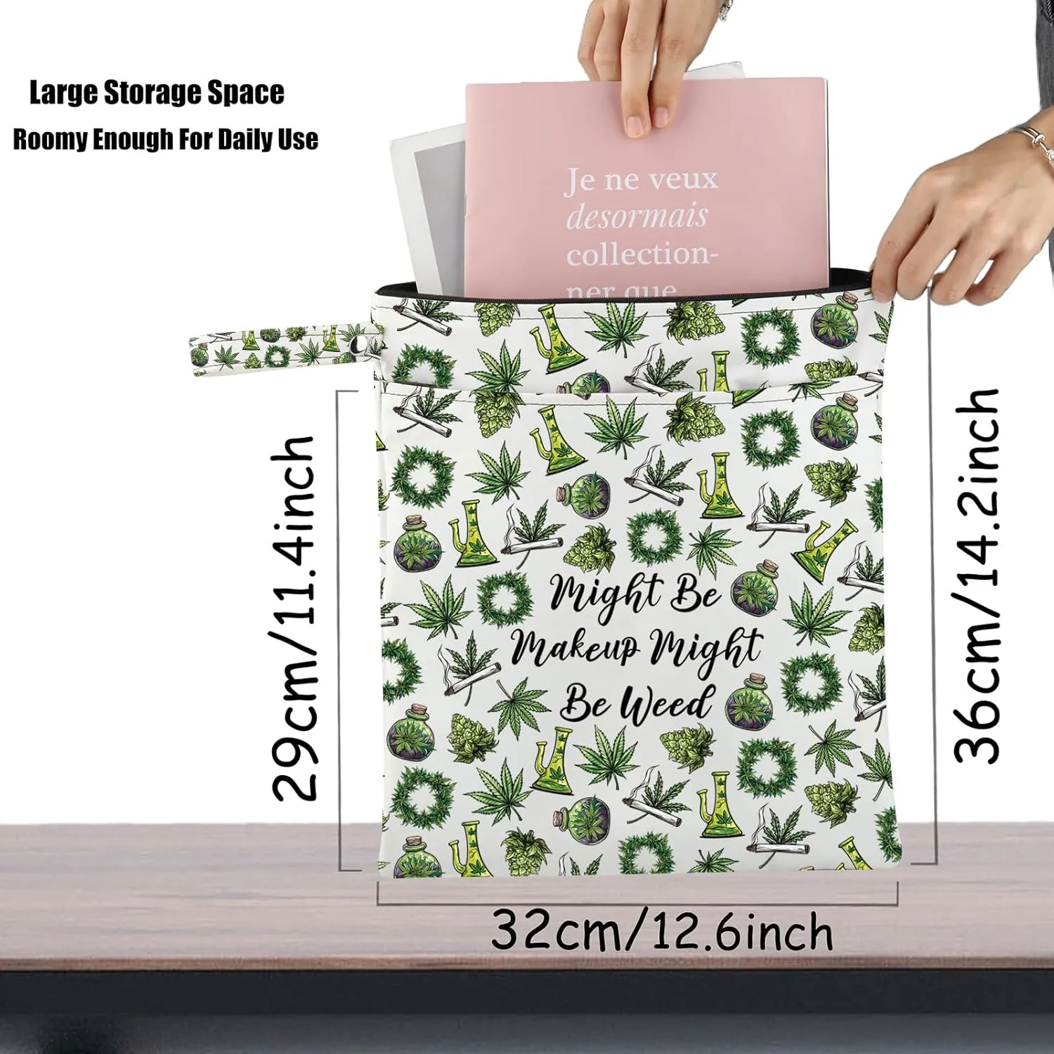 JXGZSO Funny Weed Makeup Bag With Zipper Gifts For Women Might Be Makeup Might Be Weed Cosmetic Bag