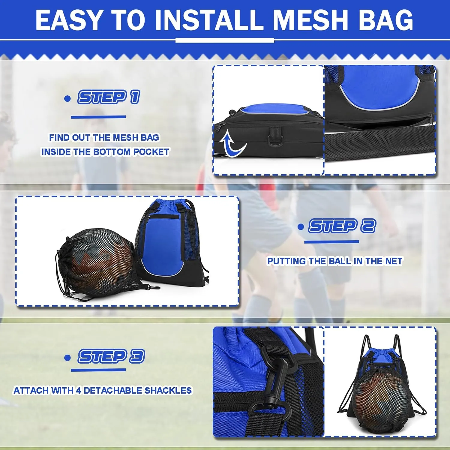 KAEGREEL Drawstring Soccer Bag Basketball Backpack for Kids Teens, Foldable Sports Bags Detachable Ball Mesh Bag for Gym Yoga Football Baseball