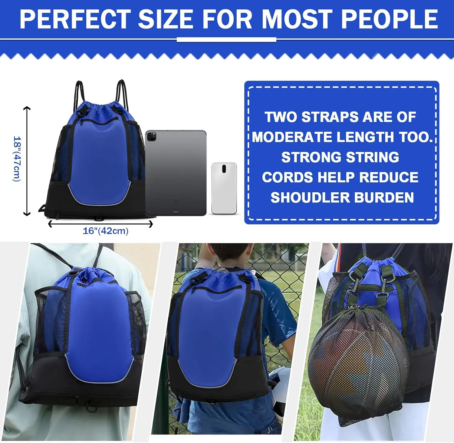 KAEGREEL Drawstring Soccer Bag Basketball Backpack for Kids Teens, Foldable Sports Bags Detachable Ball Mesh Bag for Gym Yoga Football Baseball