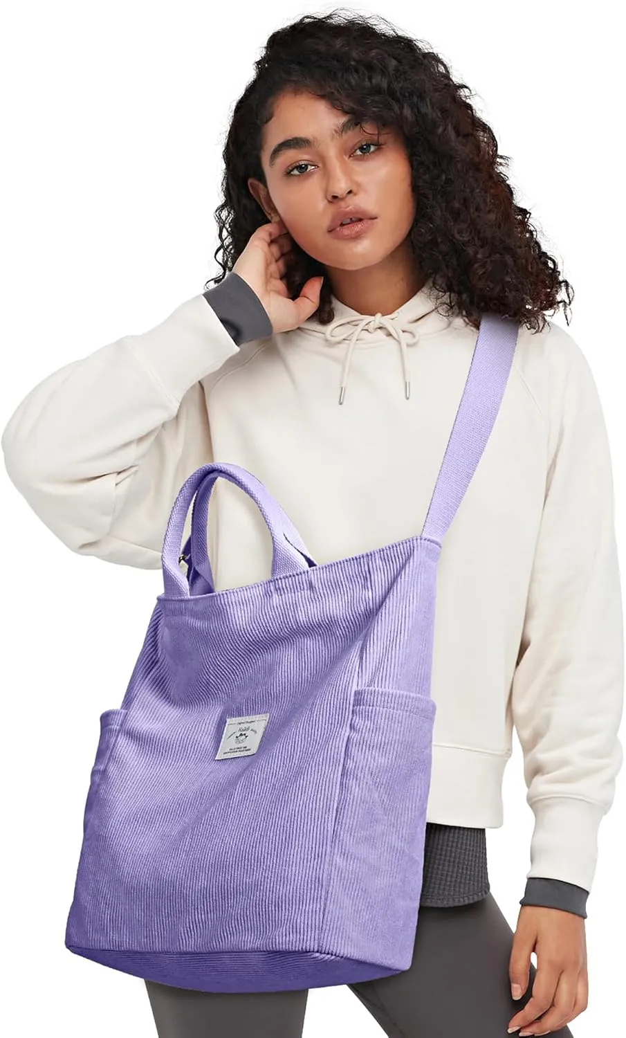 KALIDI Corduroy Tote Bag, Large Messenger Bag Shoulder Hobo Anti Splash Crossbody Zipper Bag Casual Work Shopping Women
