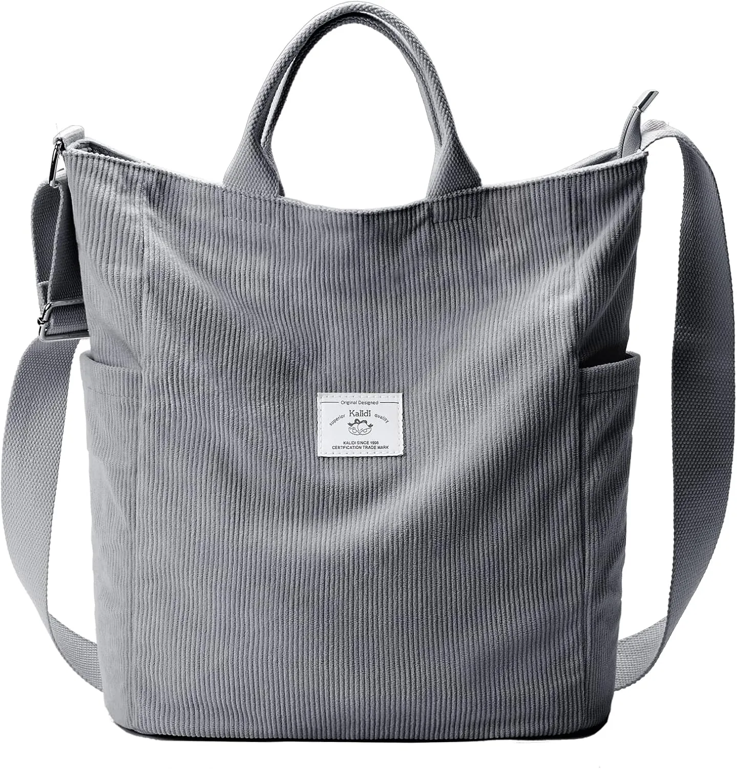 KALIDI Corduroy Tote Bag, Large Messenger Bag Shoulder Hobo Anti Splash Crossbody Zipper Bag Casual Work Shopping Women