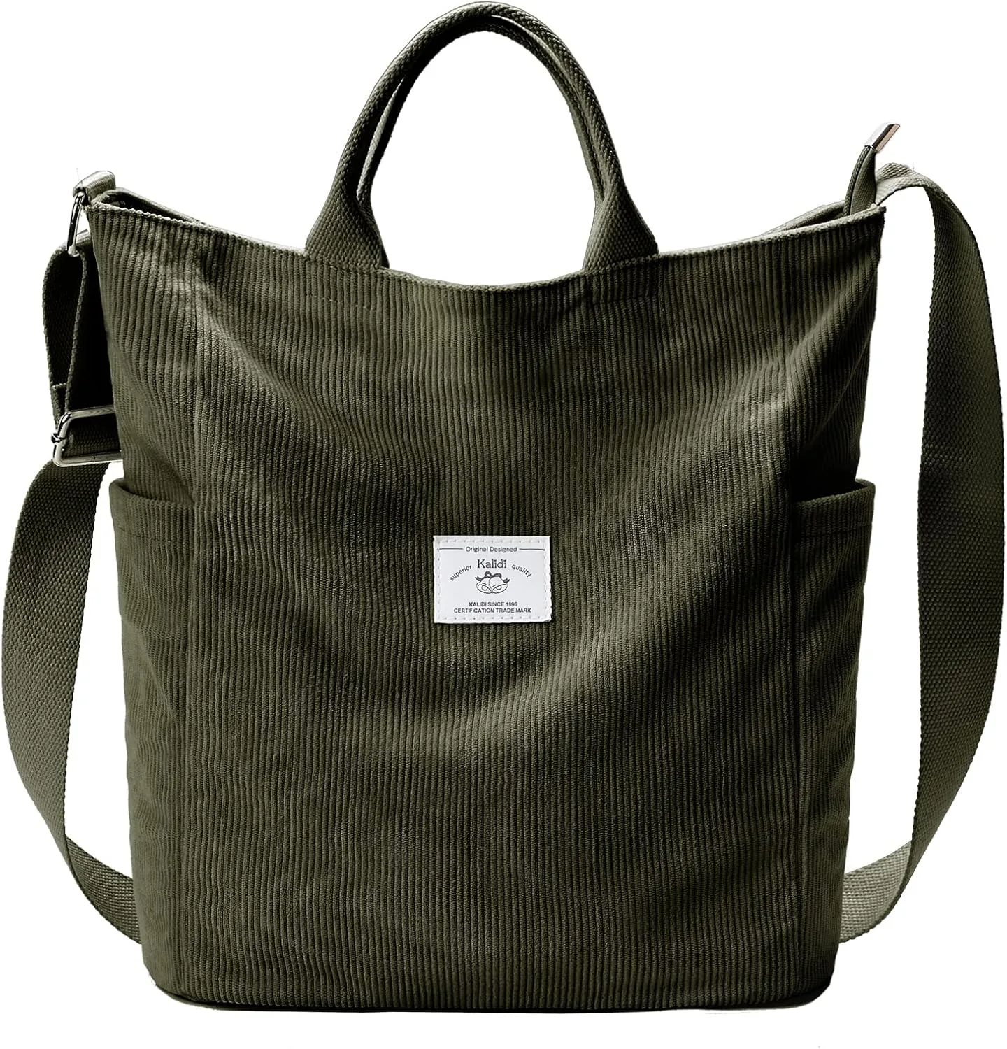 KALIDI Corduroy Tote Bag, Large Messenger Bag Shoulder Hobo Anti Splash Crossbody Zipper Bag Casual Work Shopping Women