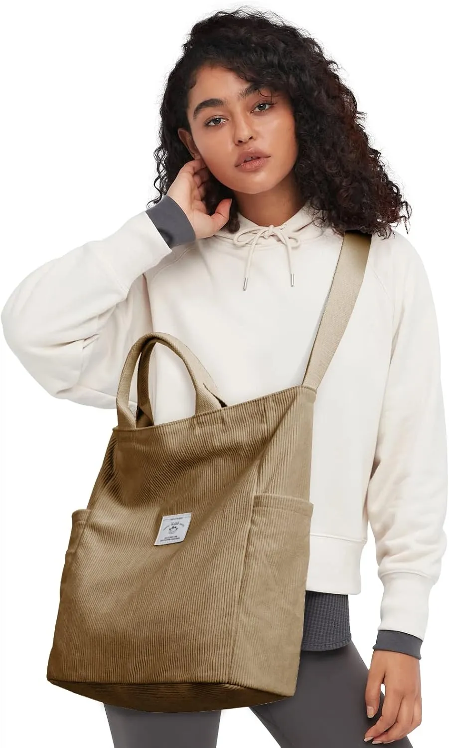 KALIDI Corduroy Tote Bag, Large Messenger Bag Shoulder Hobo Anti Splash Crossbody Zipper Bag Casual Work Shopping Women