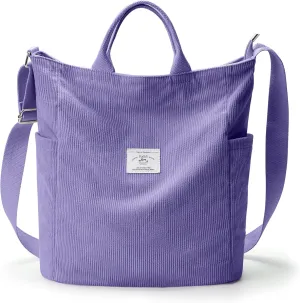 KALIDI Corduroy Tote Bag, Large Messenger Bag Shoulder Hobo Anti Splash Crossbody Zipper Bag Casual Work Shopping Women