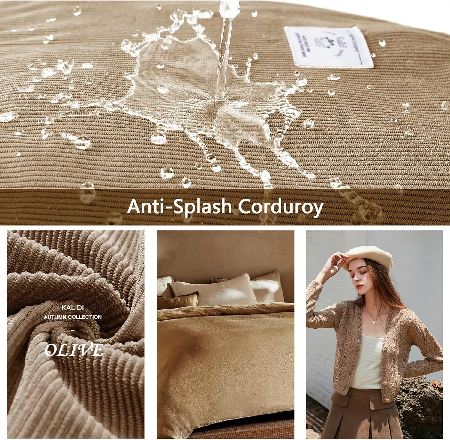 KALIDI Corduroy Tote Bag, Large Messenger Bag Shoulder Hobo Anti Splash Crossbody Zipper Bag Casual Work Shopping Women