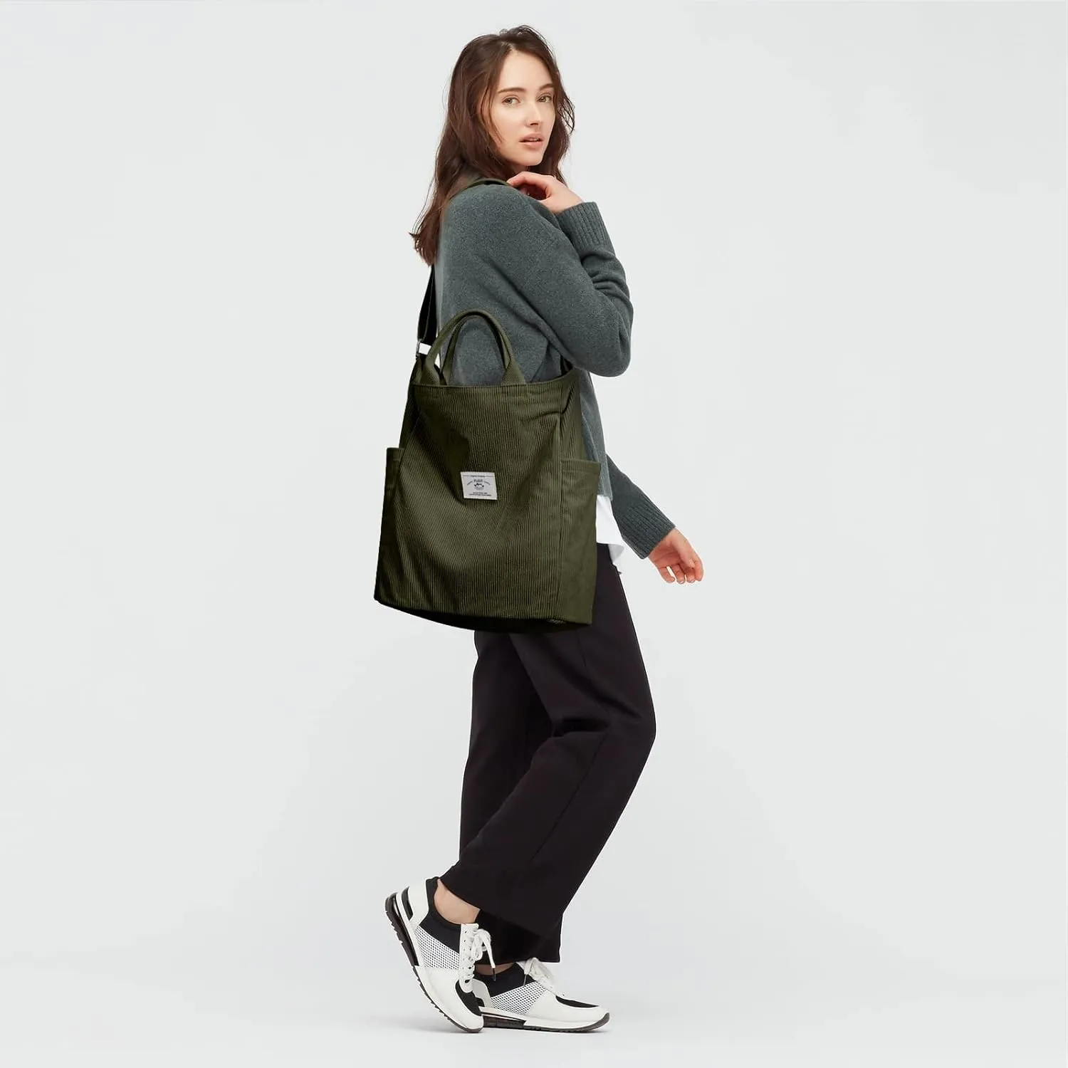 KALIDI Corduroy Tote Bag, Large Messenger Bag Shoulder Hobo Anti Splash Crossbody Zipper Bag Casual Work Shopping Women