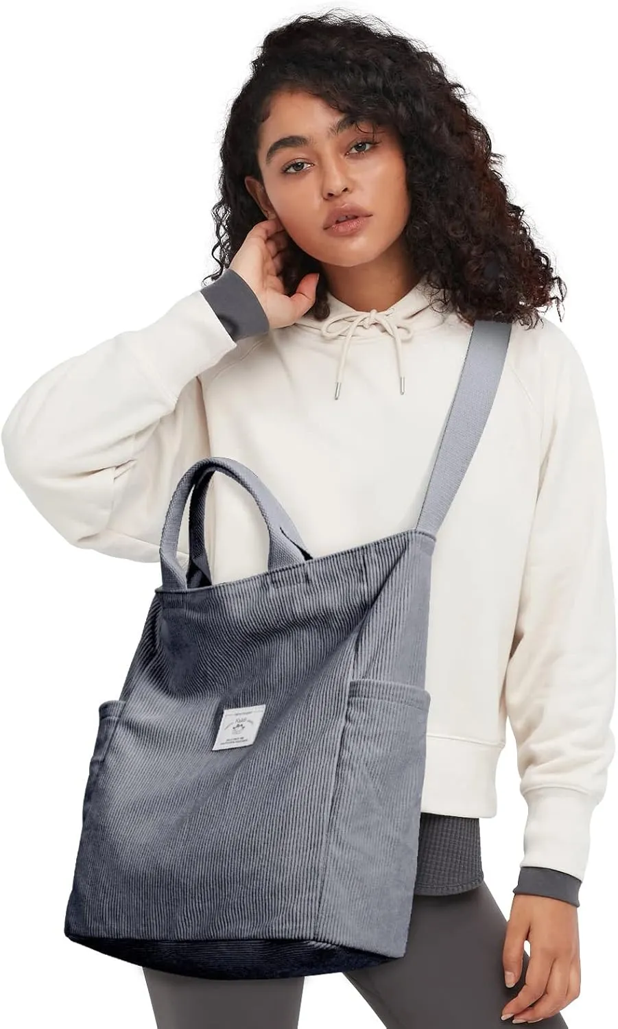 KALIDI Corduroy Tote Bag, Large Messenger Bag Shoulder Hobo Anti Splash Crossbody Zipper Bag Casual Work Shopping Women