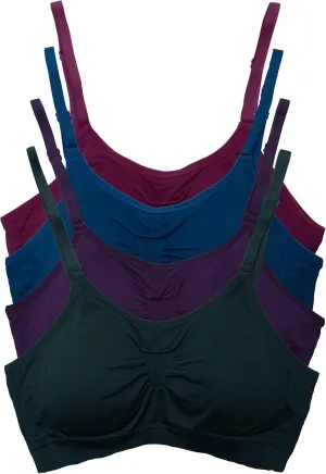 Kalon 4 Pack Women’s Nylon Spandex Removable Pads Comfort Cami Bras Wireless