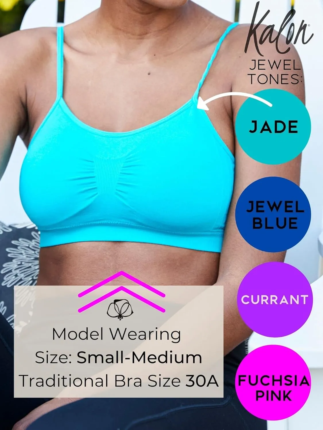 Kalon 4 Pack Women’s Nylon Spandex Removable Pads Comfort Cami Bras Wireless