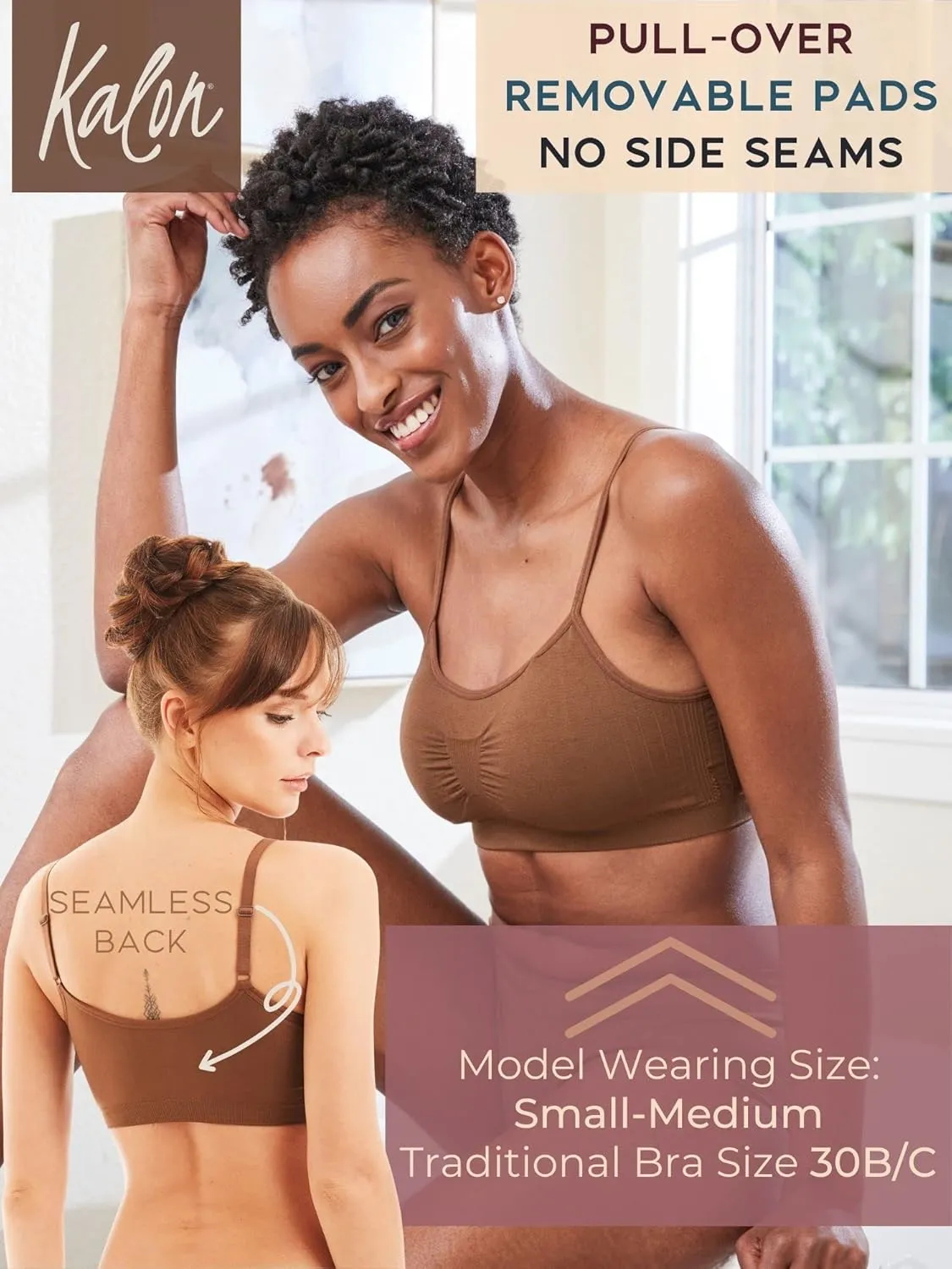 Kalon 4 Pack Women’s Nylon Spandex Removable Pads Comfort Cami Bras Wireless