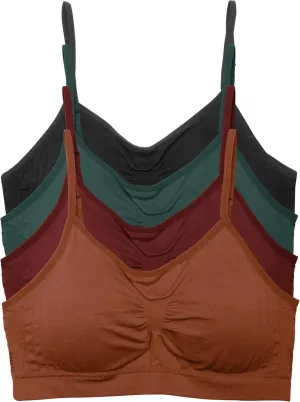 Kalon 4 Pack Women’s Nylon Spandex Removable Pads Comfort Cami Bras Wireless