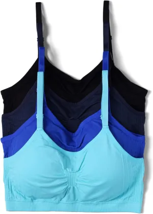 Kalon 4 Pack Women’s Nylon Spandex Removable Pads Comfort Cami Bras Wireless