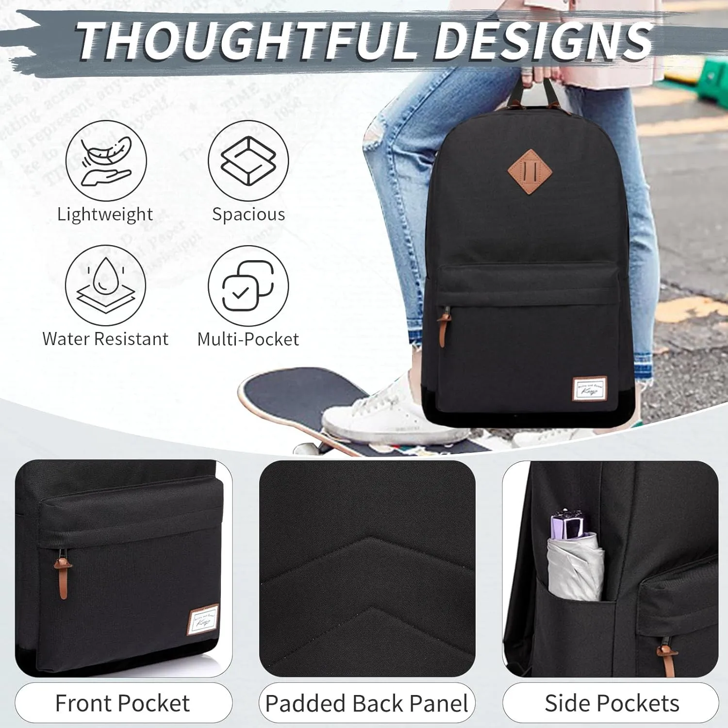 Kasqo School Backpack, Classic Lightweight 14-15.6 Inch Laptop Bookbag for Men Women Teens Girls Boys College