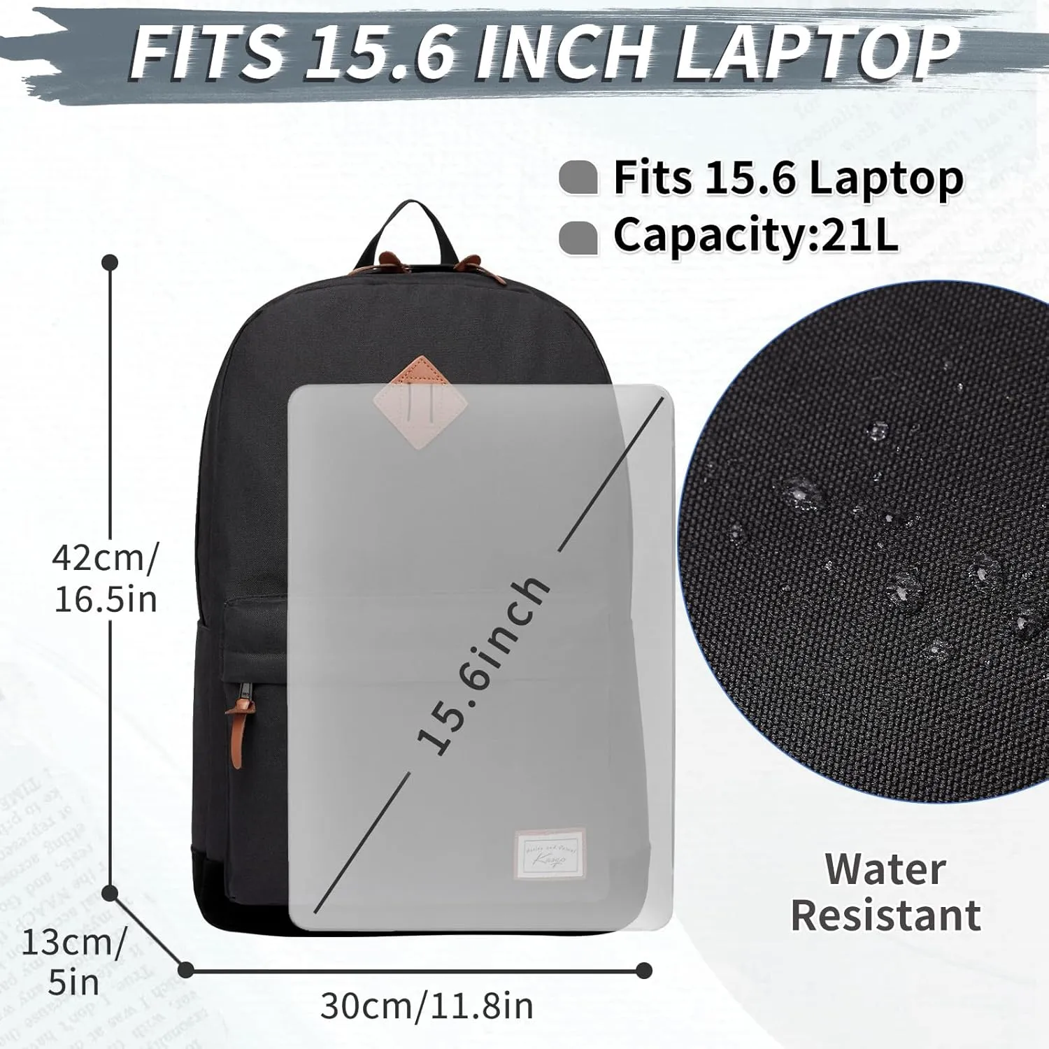 Kasqo School Backpack, Classic Lightweight 14-15.6 Inch Laptop Bookbag for Men Women Teens Girls Boys College