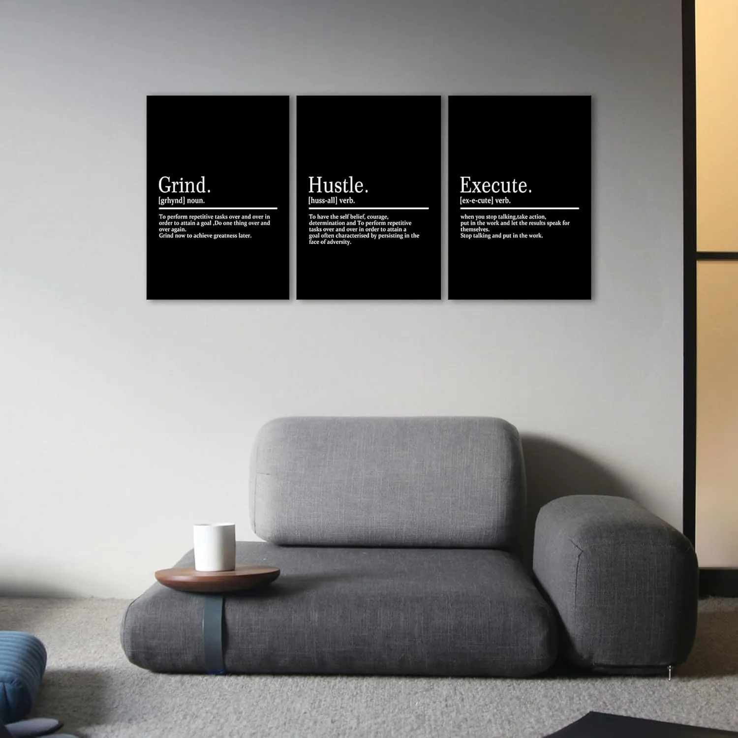 KAWAHONE Framed Motivational Entrepreneur Poster, Grind Hustle Execution Inspirational Wall Art Featuring Success and Positive Quotes of Bedroom Decor and Motivational Poster for Home Living Room
