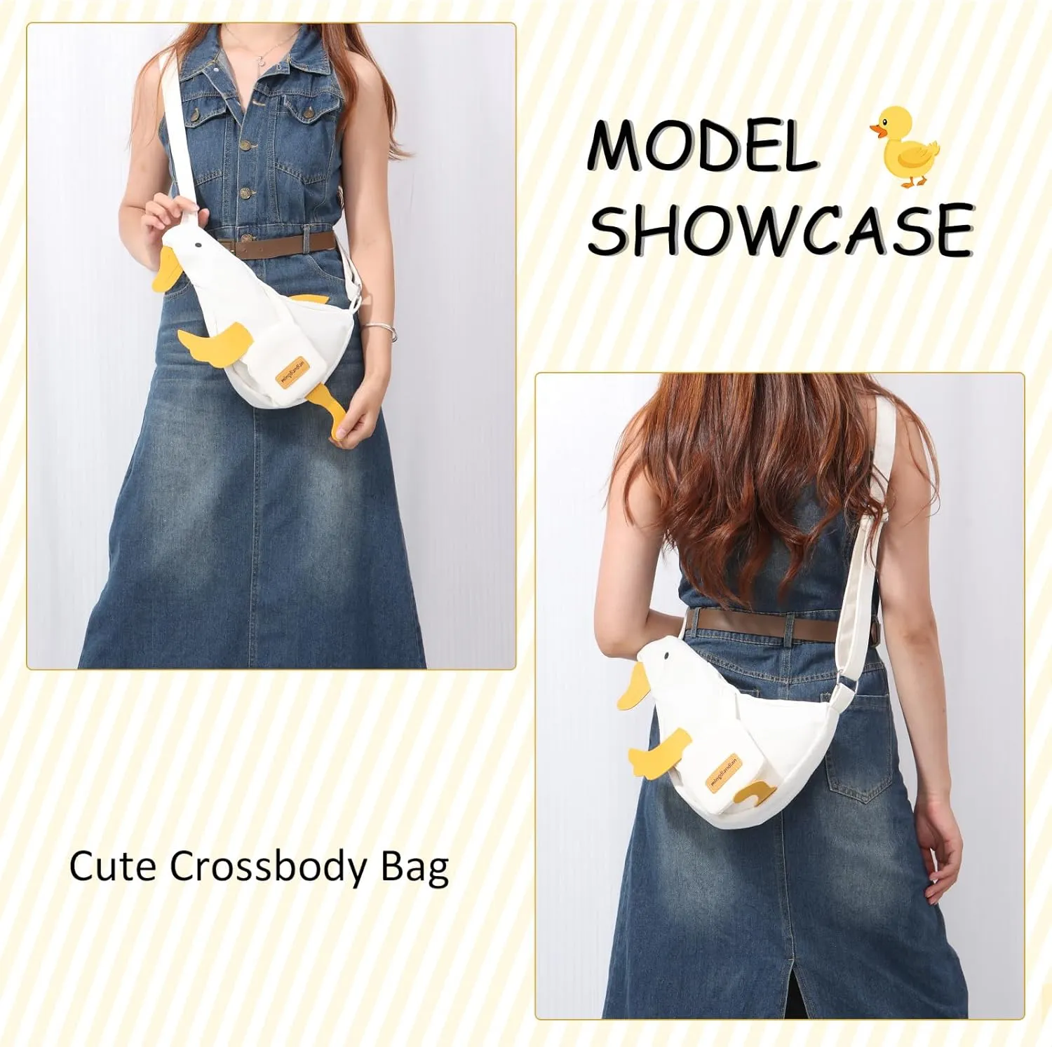 Kawaii Purse Cute Duck Crossbody Bag Novelty Animal Messenger Purse Unique Canvas Shoulder Bag