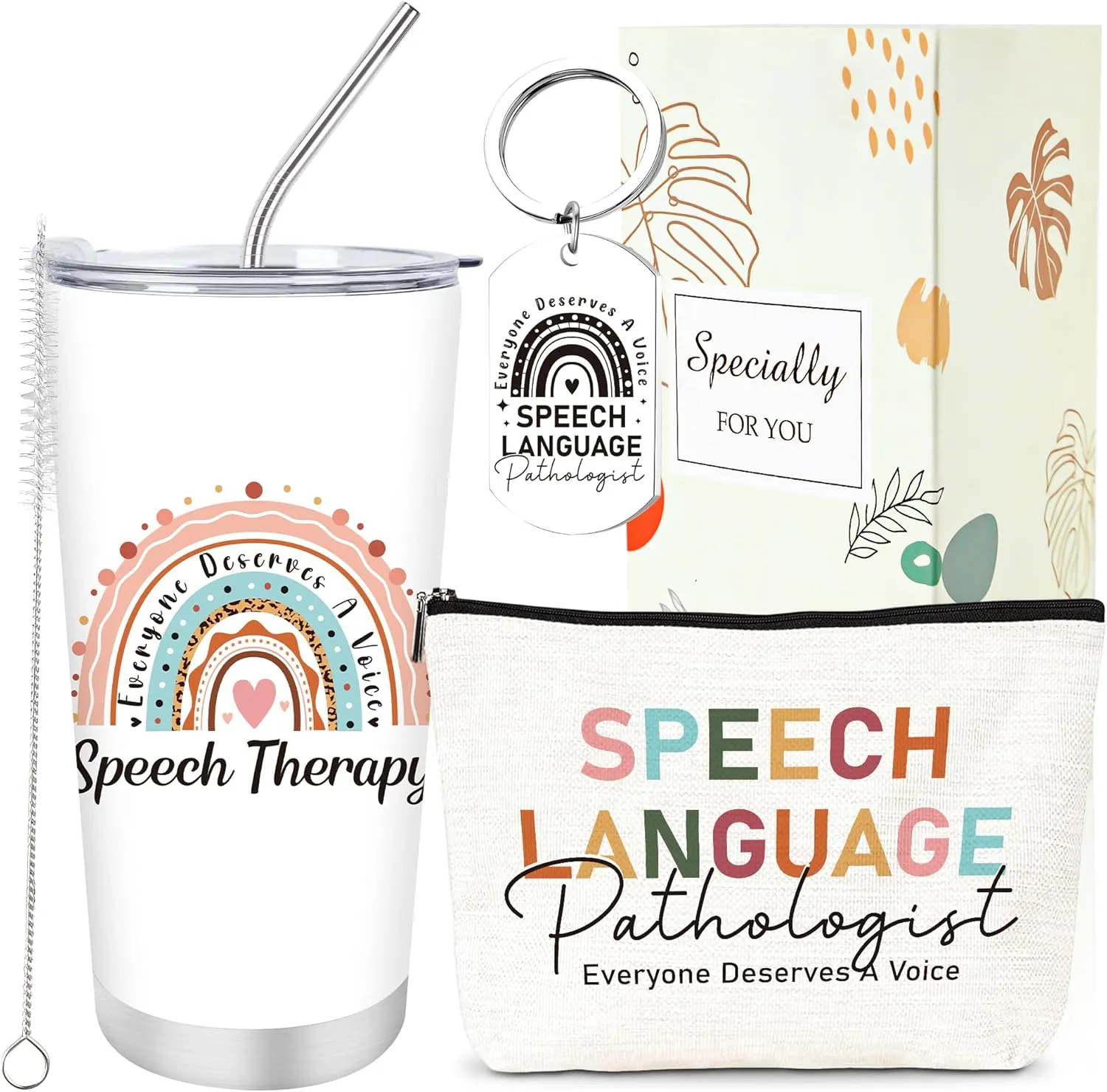 Keluna Speech Therapy Gifts for Women - 3Pcs Speech Therapist Gift Set, 20Oz SLP Tumbler, Speak Language Pathologist Keychain and Makeup Bag, SLP Thank You Appreciation Birthday Christmas Presents