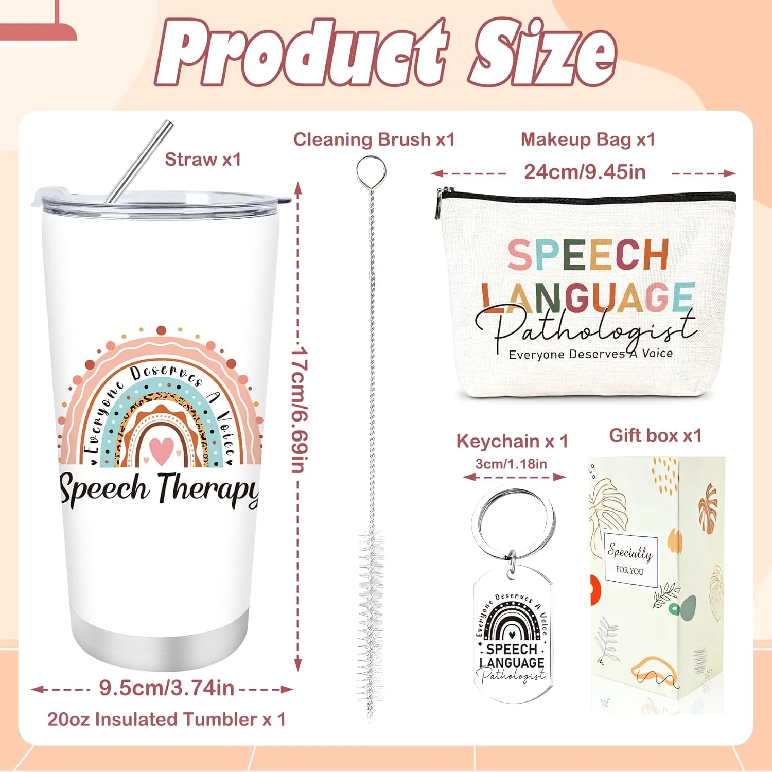 Keluna Speech Therapy Gifts for Women - 3Pcs Speech Therapist Gift Set, 20Oz SLP Tumbler, Speak Language Pathologist Keychain and Makeup Bag, SLP Thank You Appreciation Birthday Christmas Presents