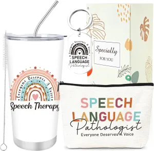 Keluna Speech Therapy Gifts for Women - 3Pcs Speech Therapist Gift Set, 20Oz SLP Tumbler, Speak Language Pathologist Keychain and Makeup Bag, SLP Thank You Appreciation Birthday Christmas Presents