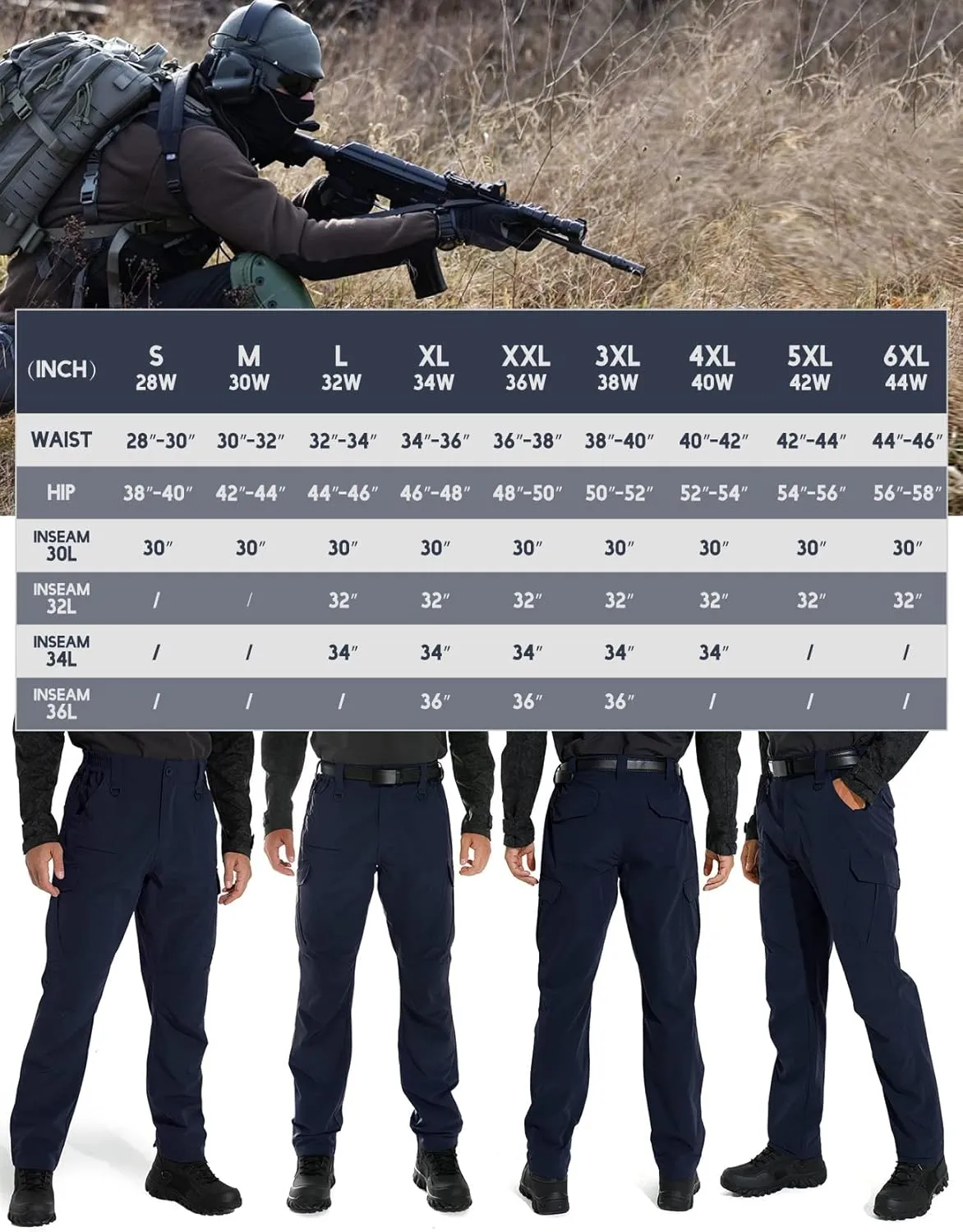 KFUBUO Men's Lightweight Ripstop Tactical Cargo Pants, Water Resistant Hiking Work Pants Relaxed Fit Black