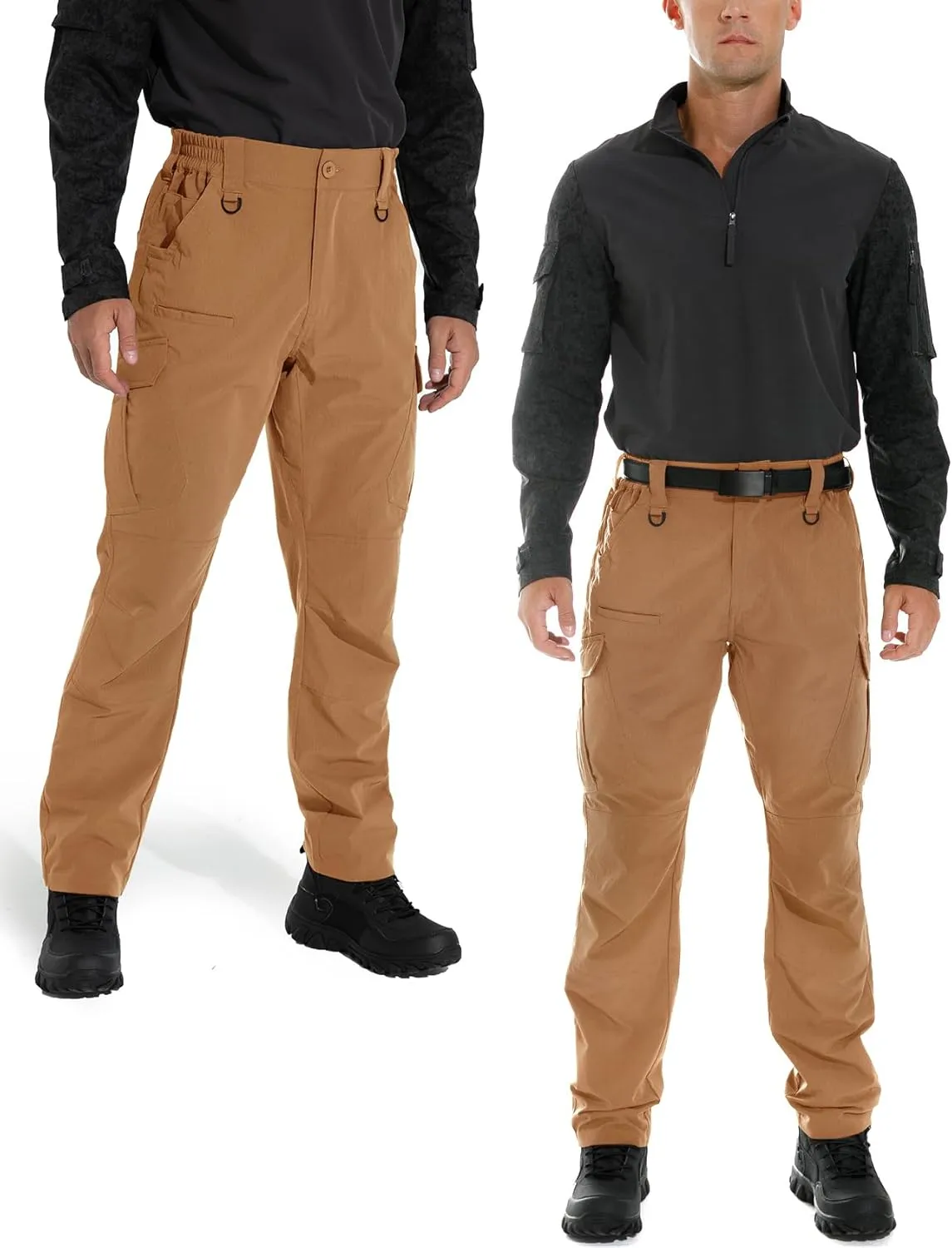 KFUBUO Men's Lightweight Ripstop Tactical Cargo Pants, Water Resistant Hiking Work Pants Relaxed Fit Black