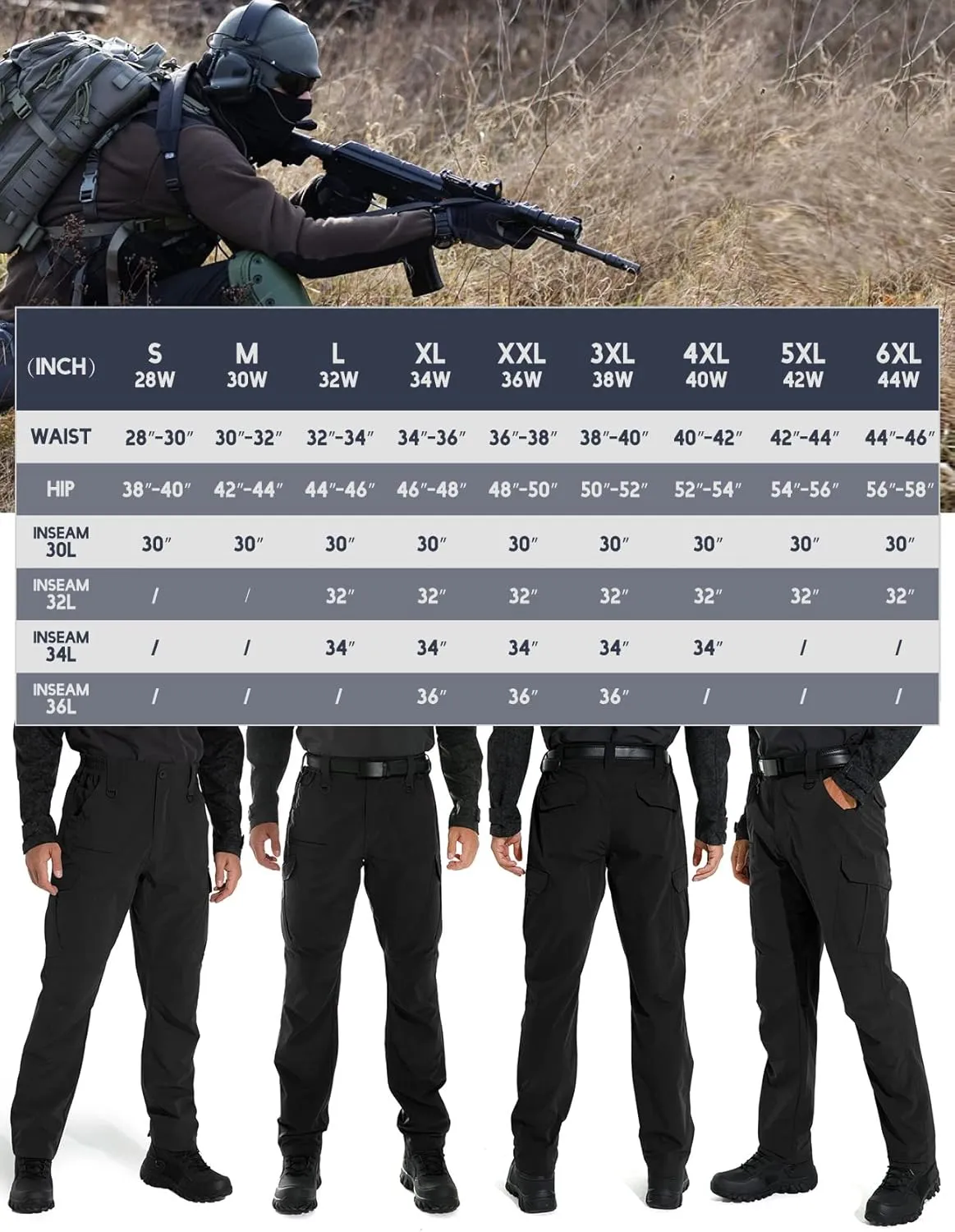 KFUBUO Men's Lightweight Ripstop Tactical Cargo Pants, Water Resistant Hiking Work Pants Relaxed Fit Black