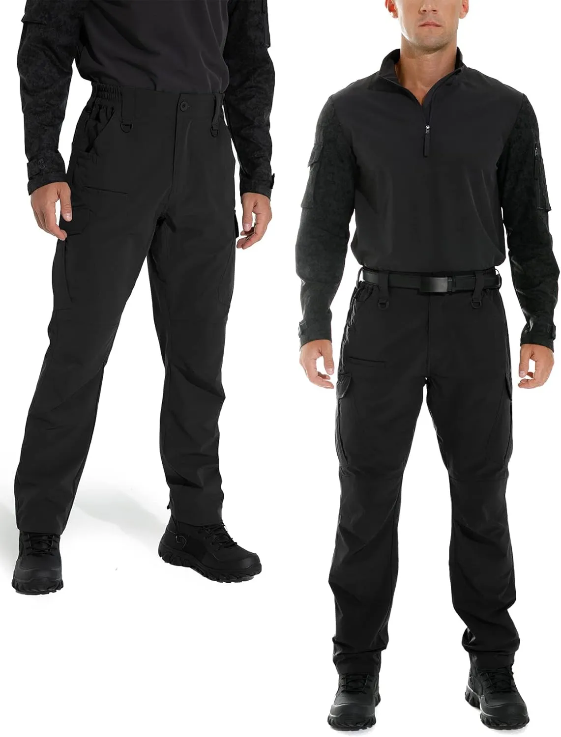 KFUBUO Men's Lightweight Ripstop Tactical Cargo Pants, Water Resistant Hiking Work Pants Relaxed Fit Black