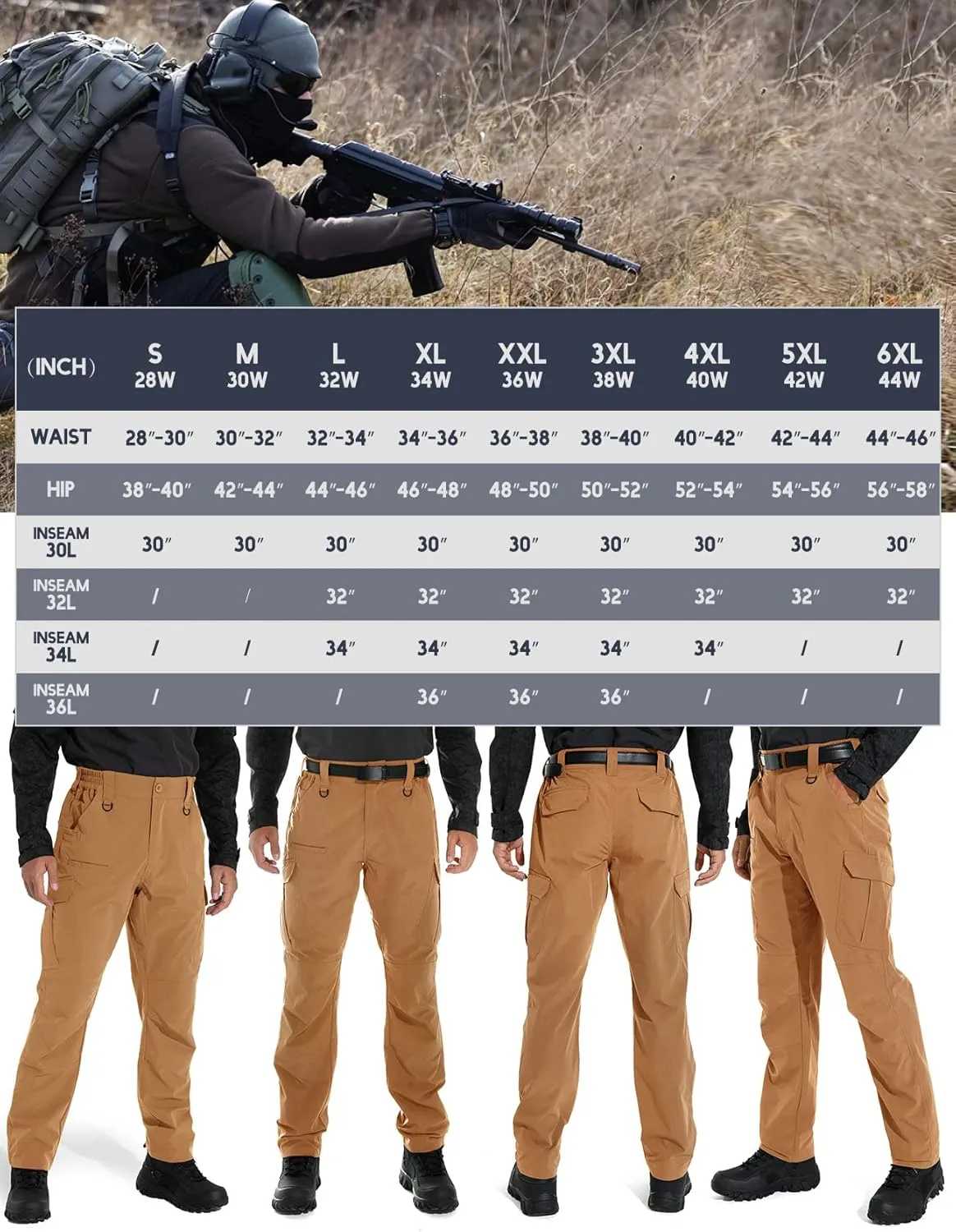 KFUBUO Men's Lightweight Ripstop Tactical Cargo Pants, Water Resistant Hiking Work Pants Relaxed Fit Black