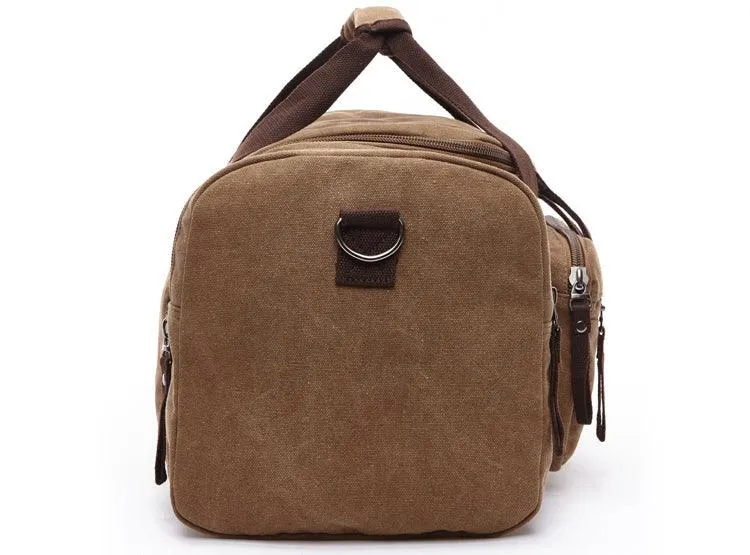 Khaki Vintage Canvas Gym Duffel unisex Travel Tote Bag