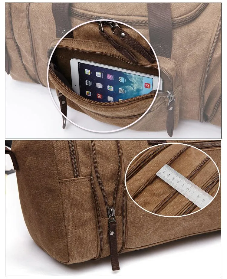 Khaki Vintage Canvas Gym Duffel unisex Travel Tote Bag