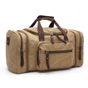 Khaki Vintage Canvas Gym Duffel unisex Travel Tote Bag