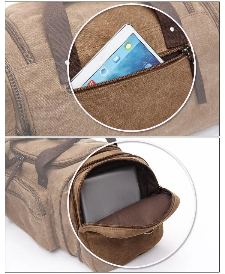 Khaki Vintage Canvas Gym Duffel unisex Travel Tote Bag