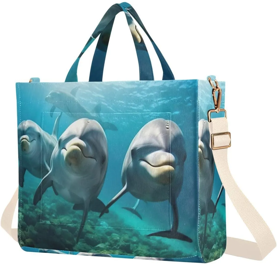 Kigai Cute Smile Dolphin Corduroy Tote Bag for Women Hobo Crossbody Bag Purse Stylish Shoulder Handbag Messenger Bags, S