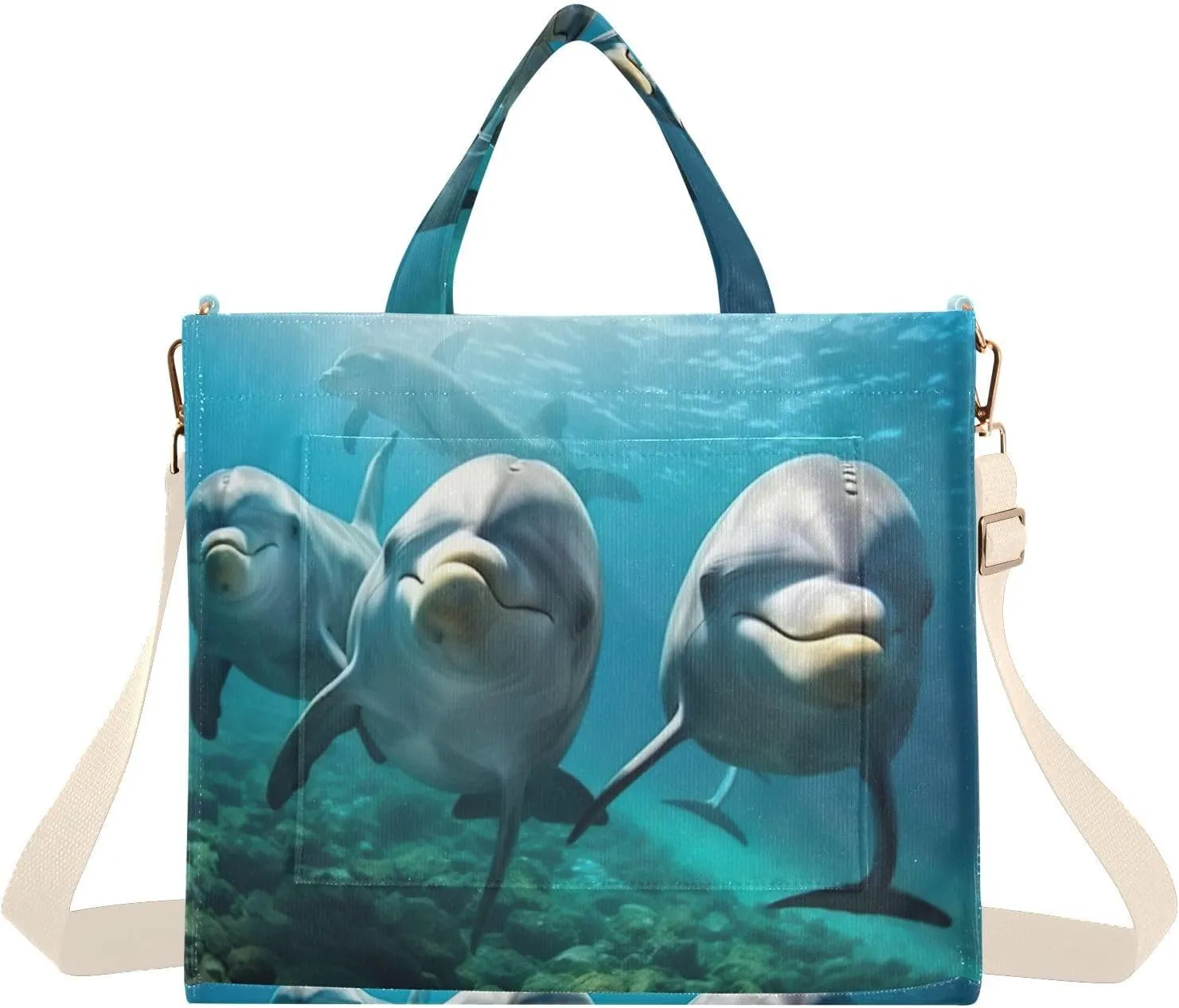 Kigai Cute Smile Dolphin Corduroy Tote Bag for Women Hobo Crossbody Bag Purse Stylish Shoulder Handbag Messenger Bags, S