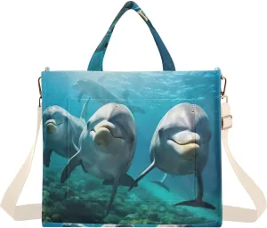 Kigai Cute Smile Dolphin Corduroy Tote Bag for Women Hobo Crossbody Bag Purse Stylish Shoulder Handbag Messenger Bags, S